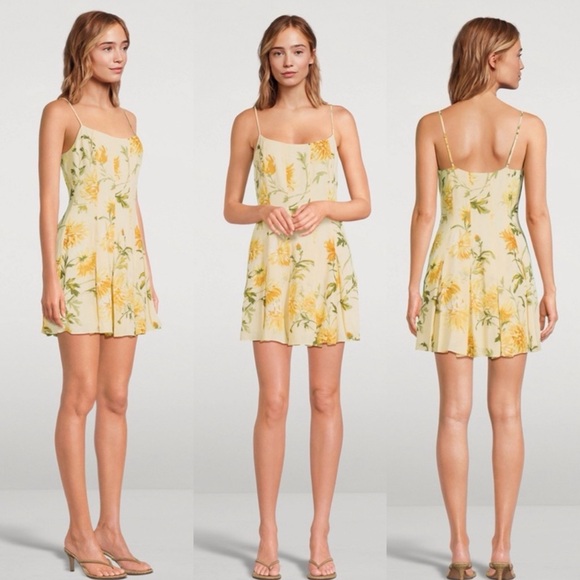 REFORMATION Annelise Mini Dress Floral Yellow Sundress Size 6 $218 NWT